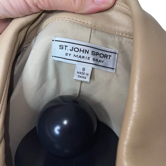 St John Sport By Marie Gray Womens Jacket Size Small Beige Irridescent Leather - Picture 4 of 15